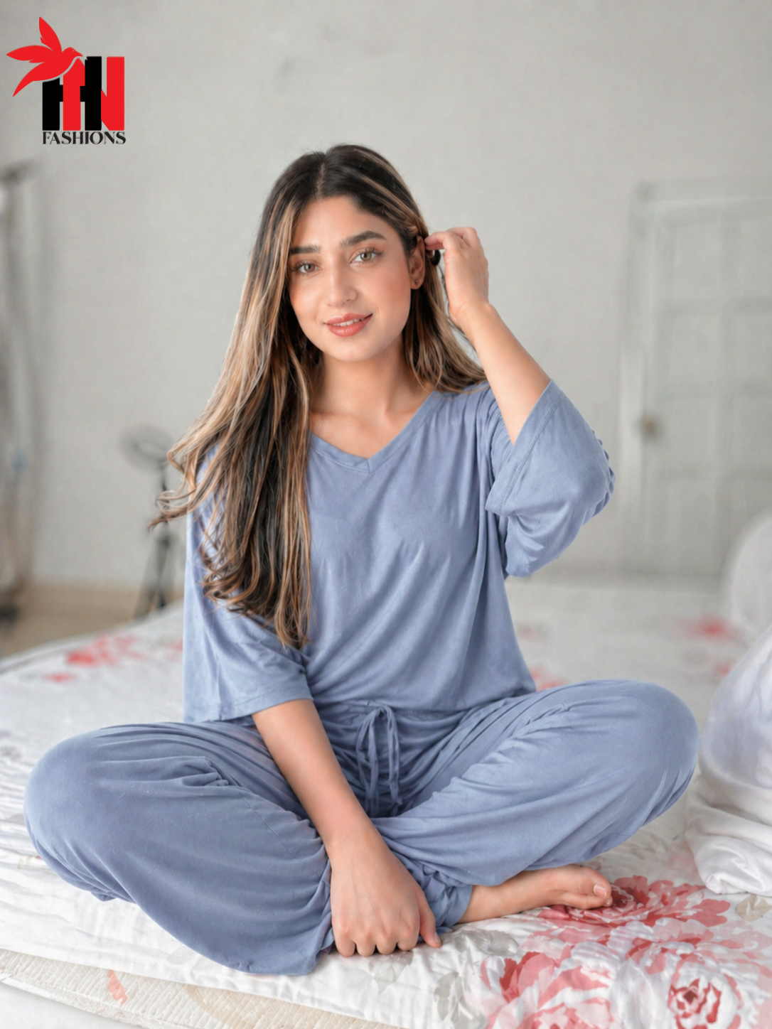 Teal Blue V-Neck Women PJ Set