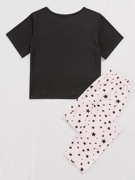 Black New York Printed Night Suit