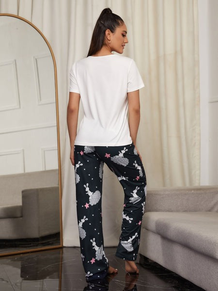 White Sweet Sleep Printed Night Suit