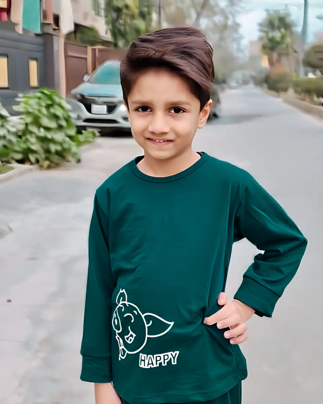 Green Happy Cow Printed Kids Wear (Each)