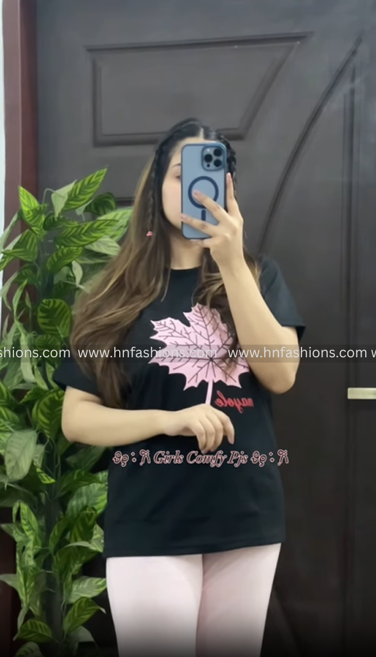 Pink Maple Leaf Printed Track Suit