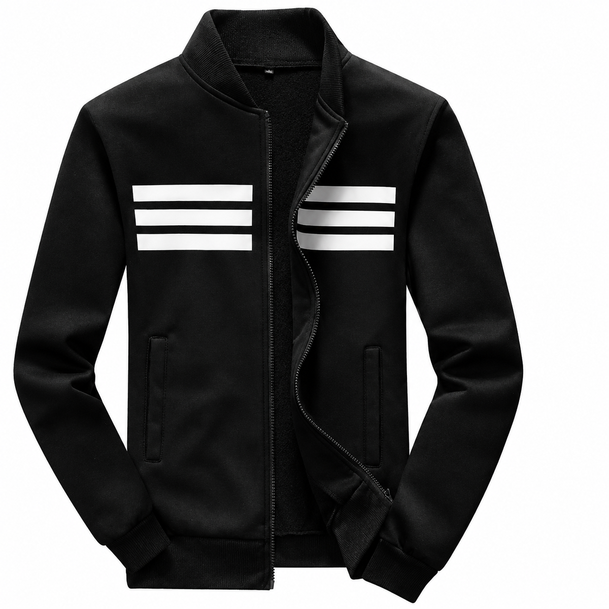 Black Three Stripe Zipper Jacket