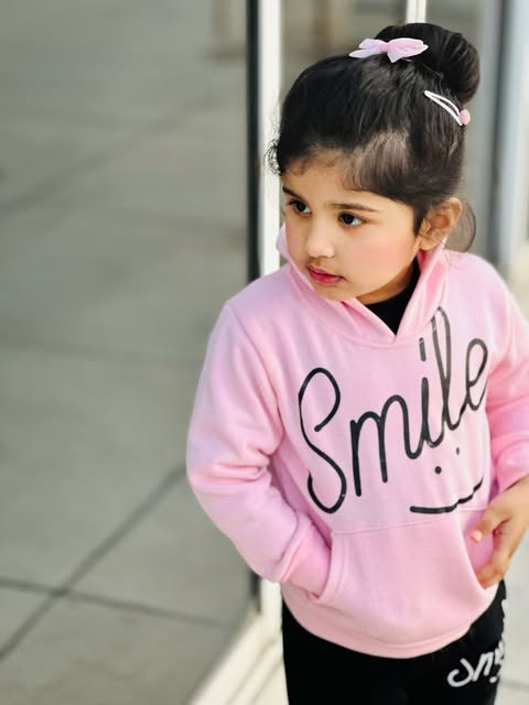 Pink Smiley Printed Hoodie With Trouser For Kids