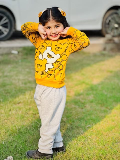 Yellow Bears Print Sweatshirt With Trouser For Kids (2 Piece)