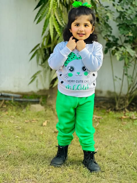 White Meow Printed Sweatshirt With Trouser For Kids