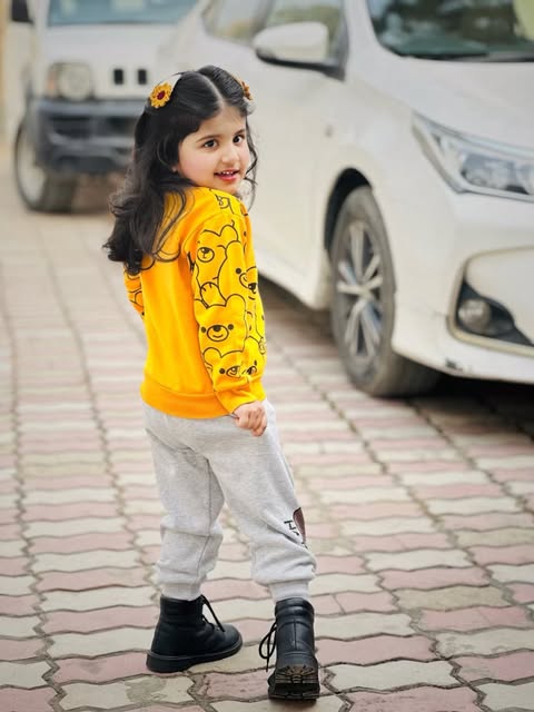 Yellow Bears Print Sweatshirt With Trouser For Kids (2 Piece)