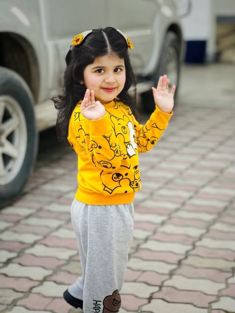 Yellow Bears Print Sweatshirt With Trouser For Kids (2 Piece)