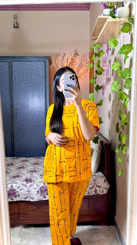 Yellow Printed Capri Night Suit