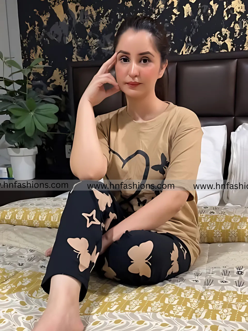 Heart & Butterfly Printed Night Suit