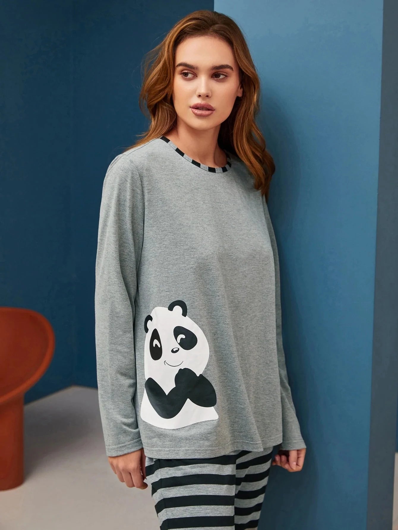 Check Panda Printed Night Suit