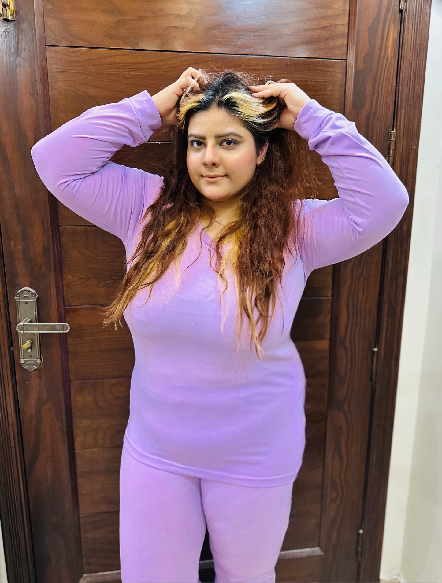 V-Neck Purple Plazzo Suit PJ Set