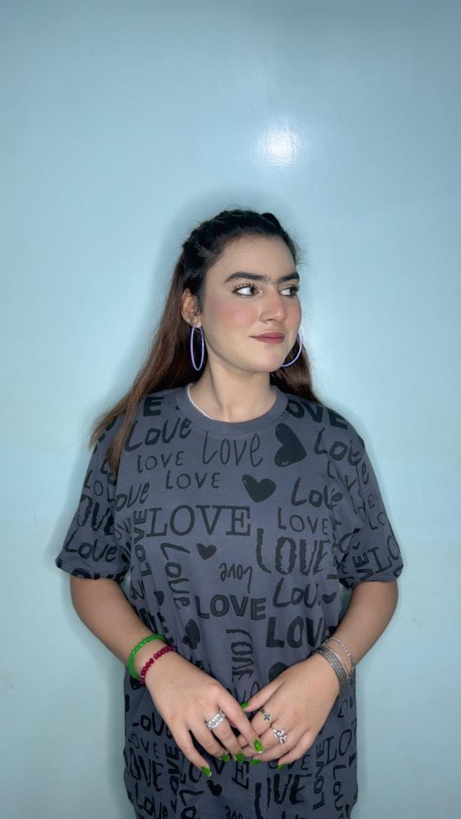 Charcoal Drop Shoulder Love Printed Night Suit