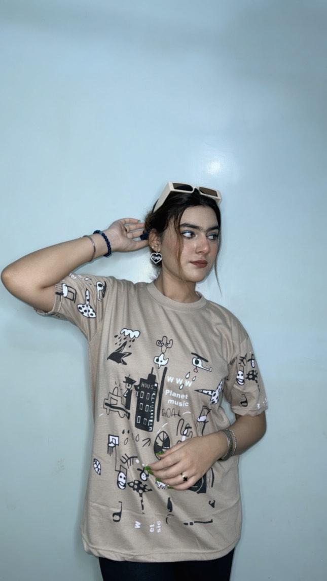 Planet Music With Black Pajama Printed Night Suit