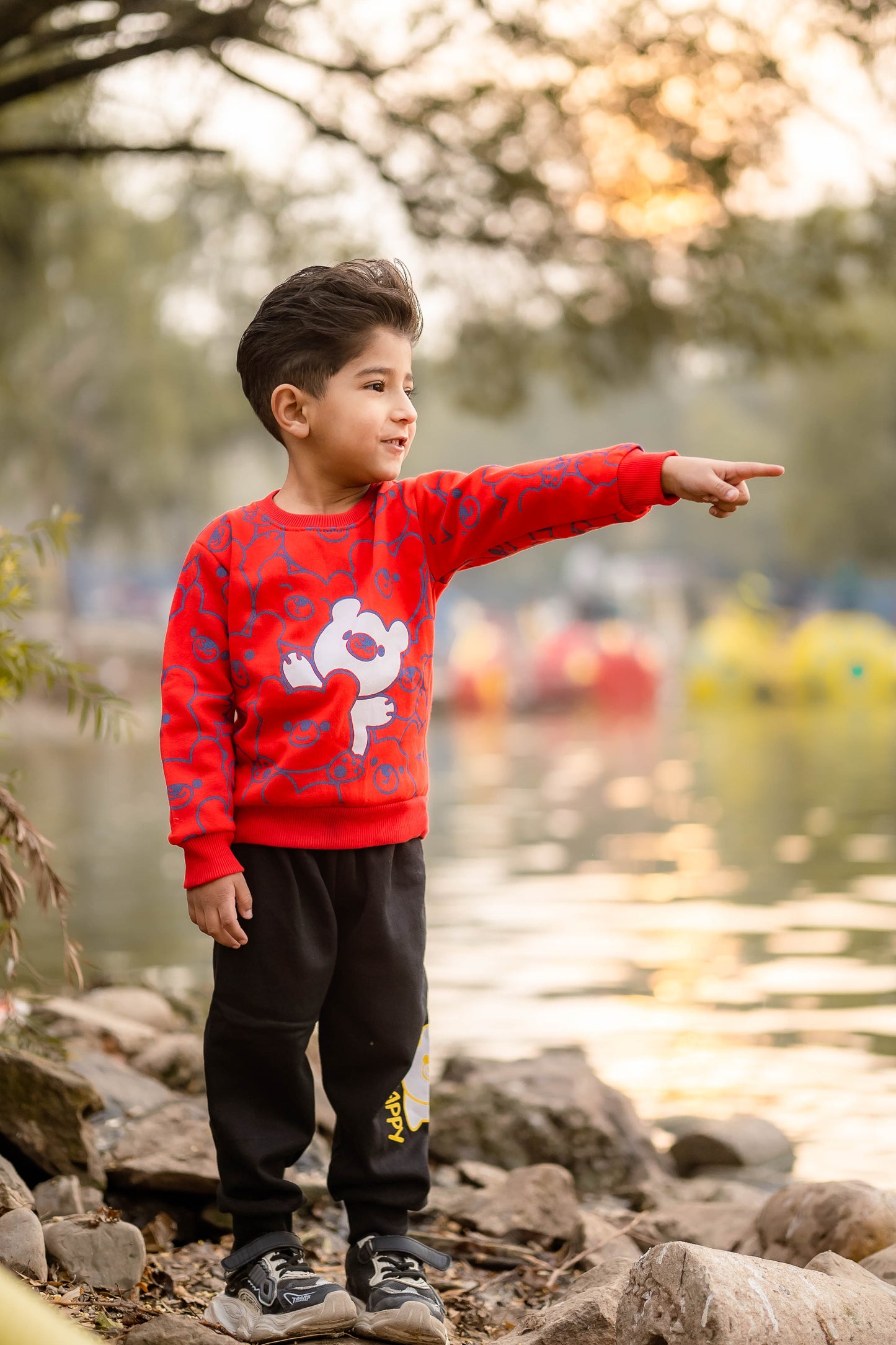 Red Bears Print Sweatshirt With Trouser For Kids (2 Piece)