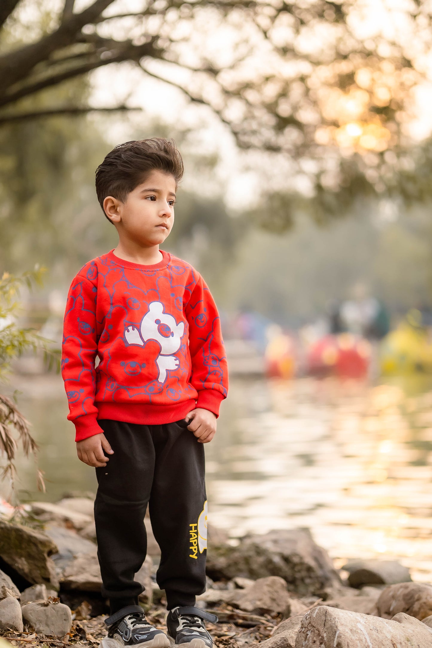 Red Bears Print Sweatshirt With Trouser For Kids (2 Piece)