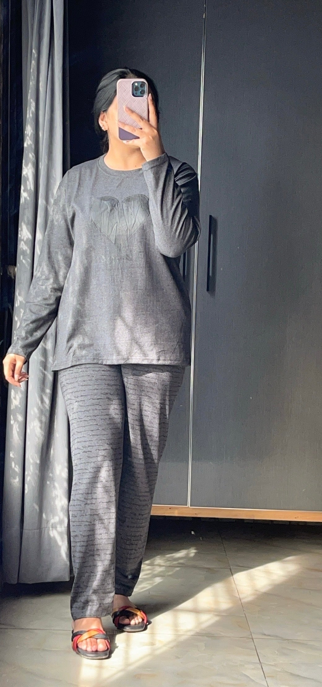 Black Heart Printed Night Suit