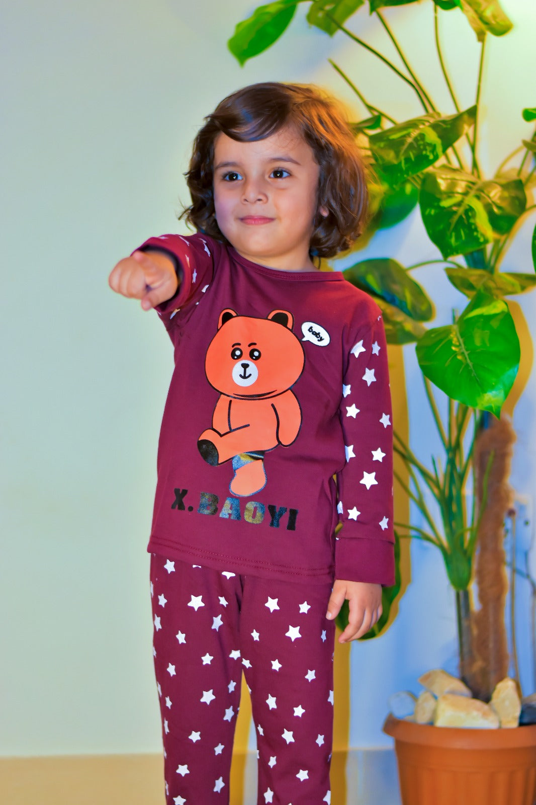 Maroon Teddy Bear Printed Kids Wear (Each)
