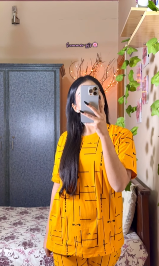 Yellow Printed Capri Night Suit