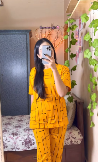 Yellow Printed Capri Night Suit