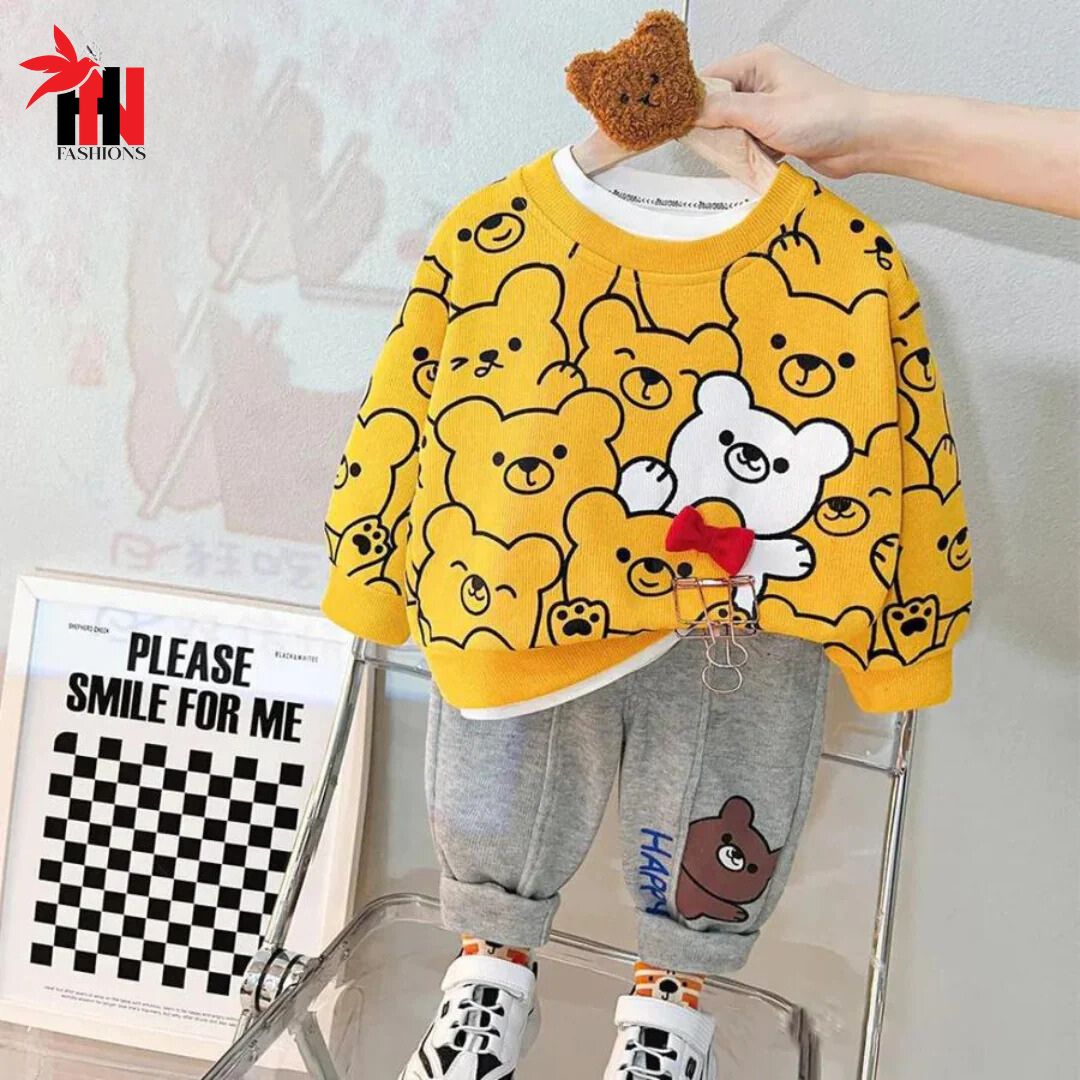 Yellow Bears Print Sweatshirt With Trouser For Kids (2 Piece)