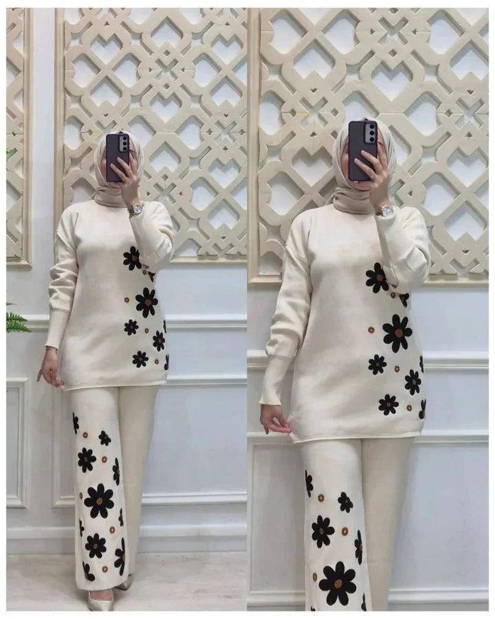 White Sunflower Printed Fleece Co-ord Set