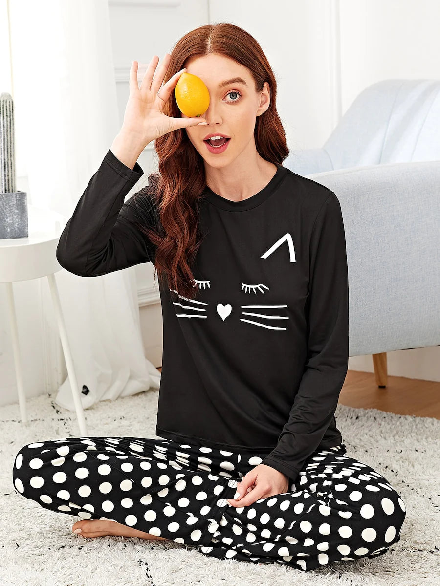 Kitten Printed Pajama Night Suit