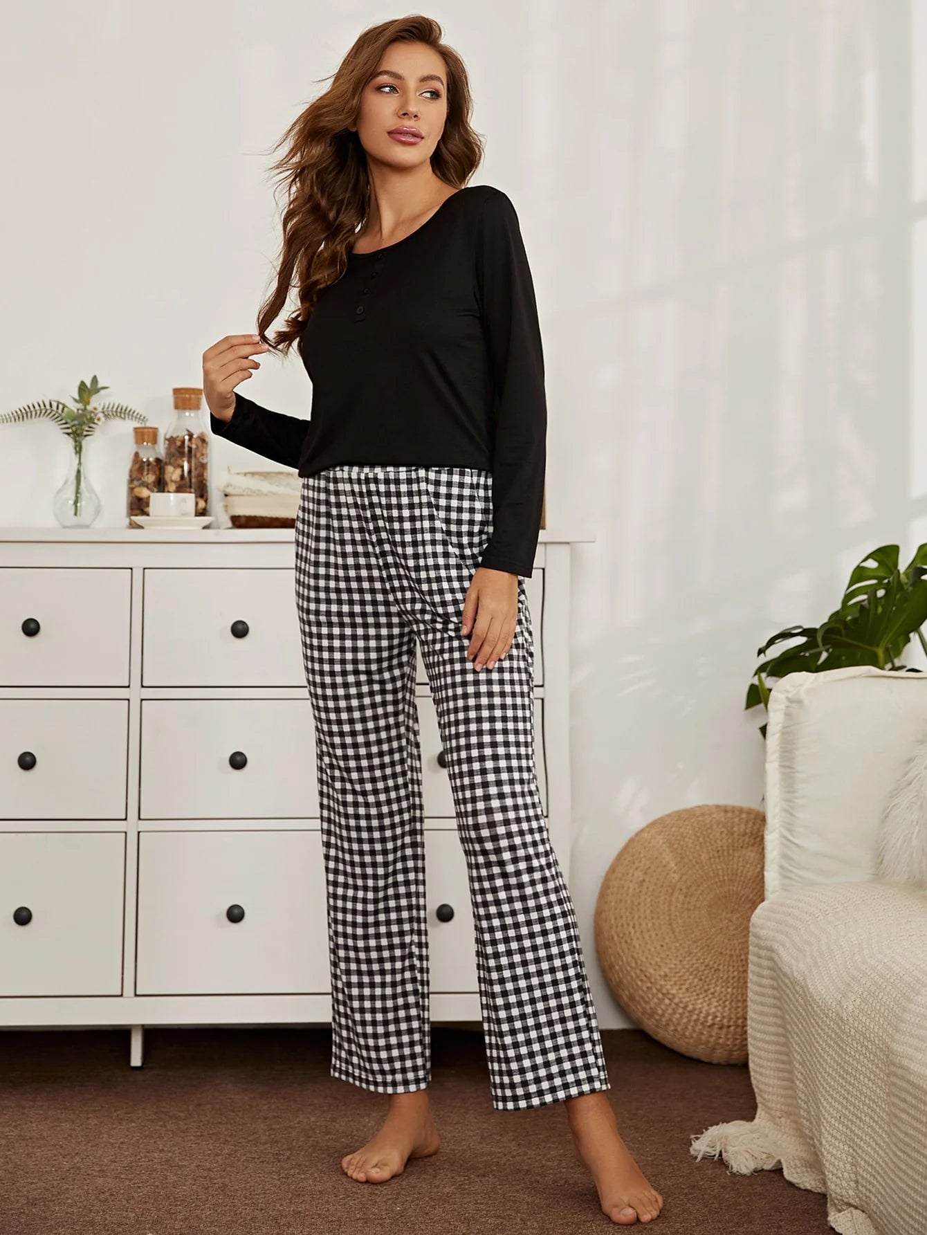 Black Front Two Button Night Suit