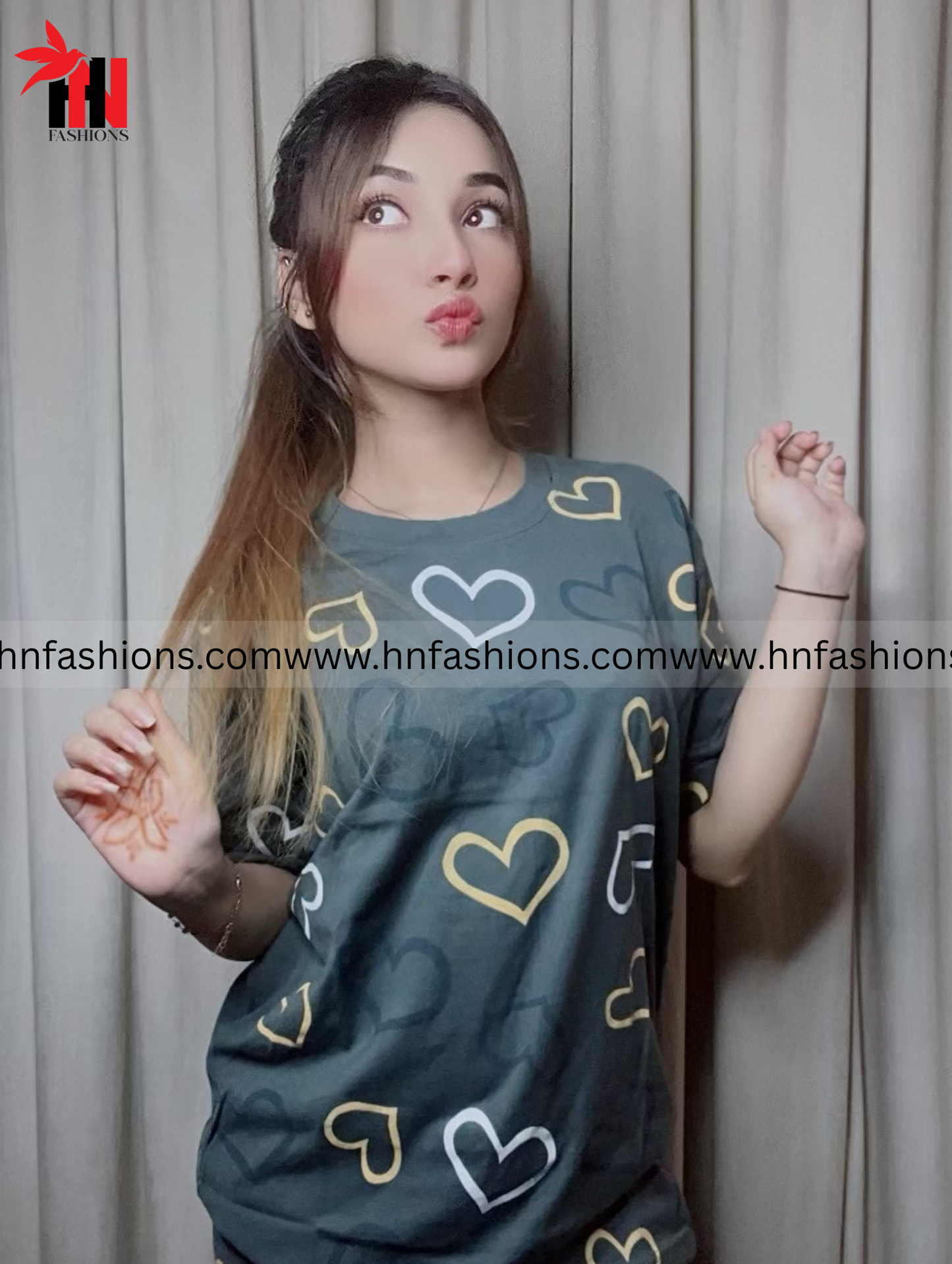 Grey Heart Printed Night Suit