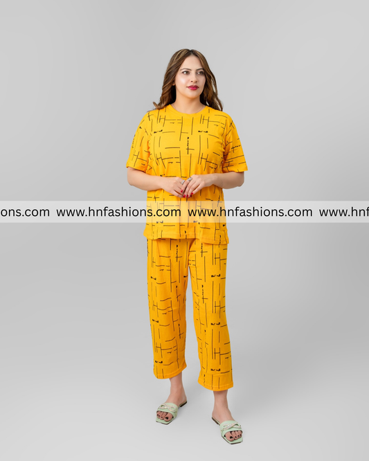 Yellow Printed Capri Night Suit