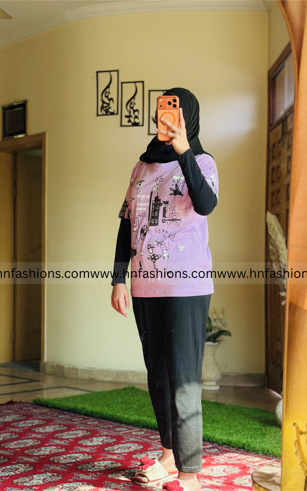 Purple Planet Printed Night Suit