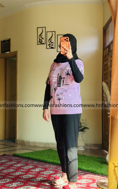 Purple Planet Printed Night Suit
