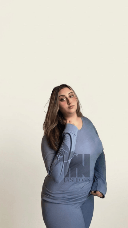 V-Neck Teal Blue Plazzo Women  PJ Set