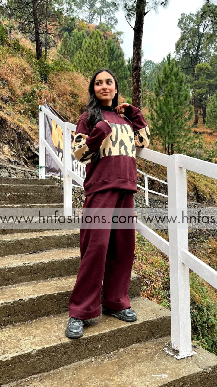 Brown Wild Printed Fleece Co-ord Set