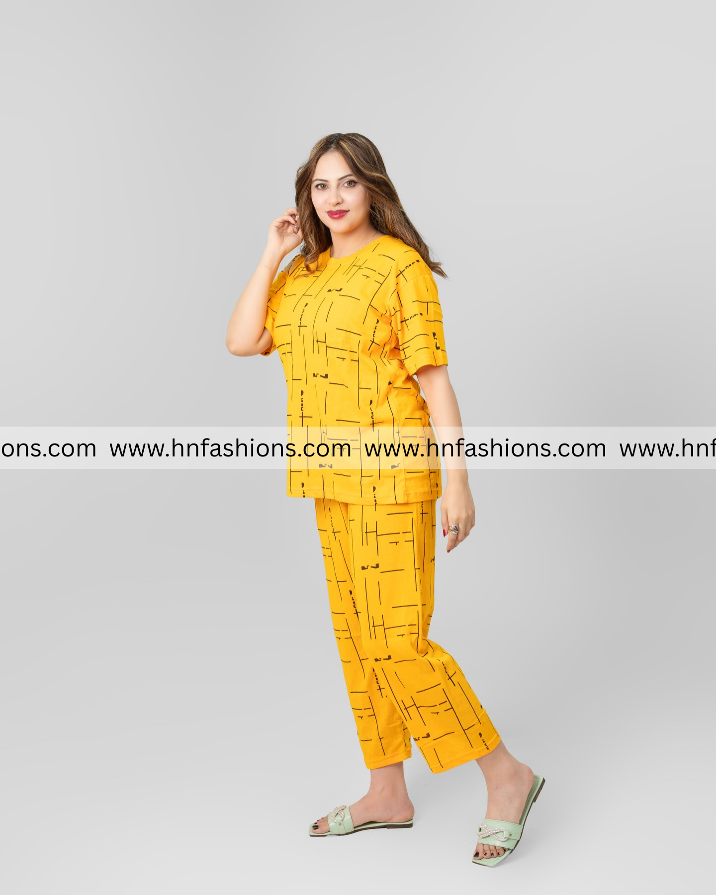 Yellow Printed Capri Night Suit