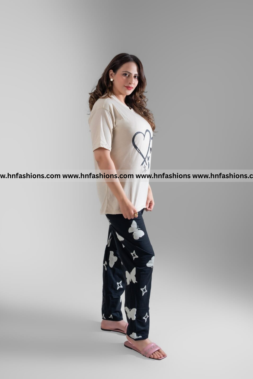 Heart & Butterfly Printed Night Suit