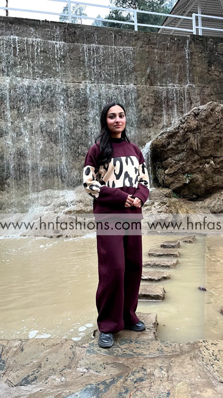 Brown Wild Printed Fleece Co-ord Set