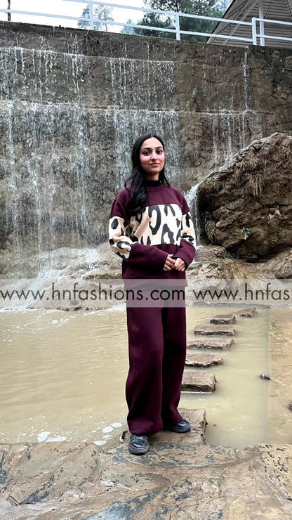 Brown Wild Printed Fleece Co-ord Set