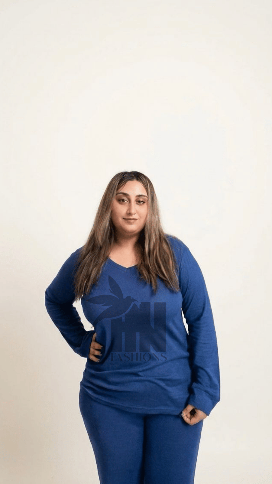 V-Neck Navy Blue Plazzo Suit PJ Set