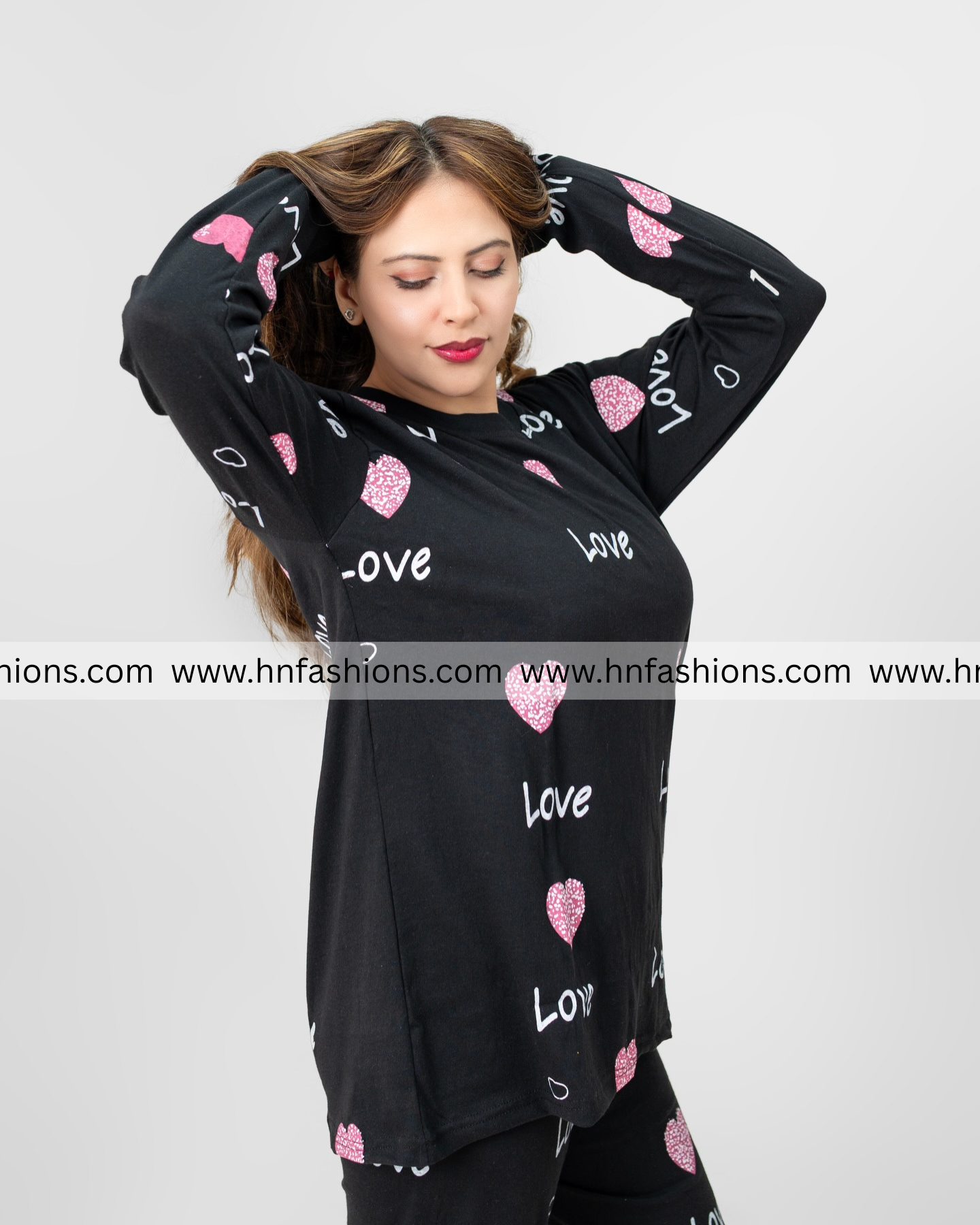 Black Love Heart Printed Night Suit
