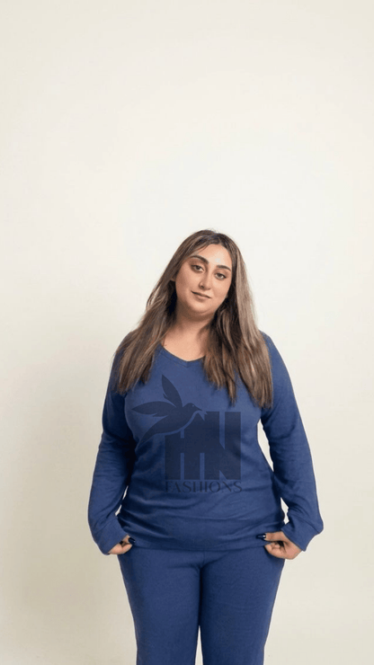 V-Neck Navy Blue Plazzo Suit PJ Set