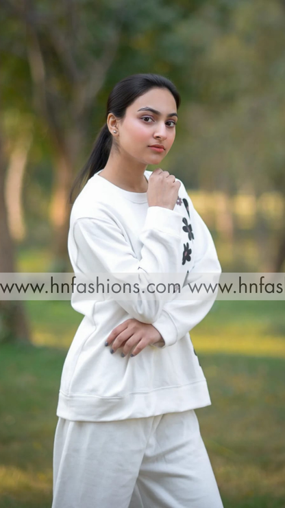 White Sunflower Printed Fleece Co-ord Set