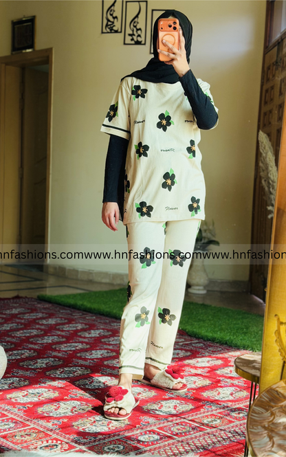 Big flowers Printed Night Suit