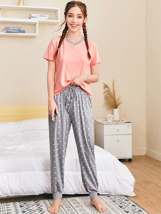 Pink V neck Night Suit