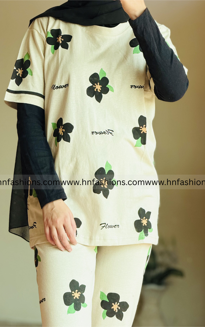 Big flowers Printed Night Suit