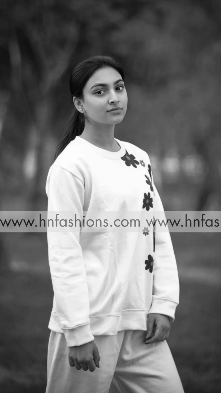 White Sunflower Printed Fleece Co-ord Set
