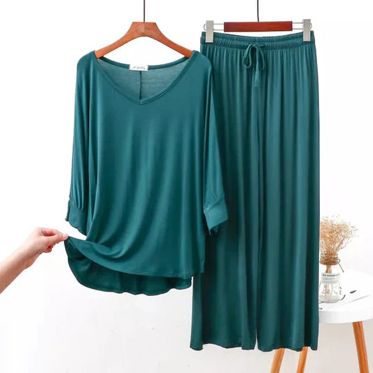 Persian Green V-Neck Palazzo PJ Set
