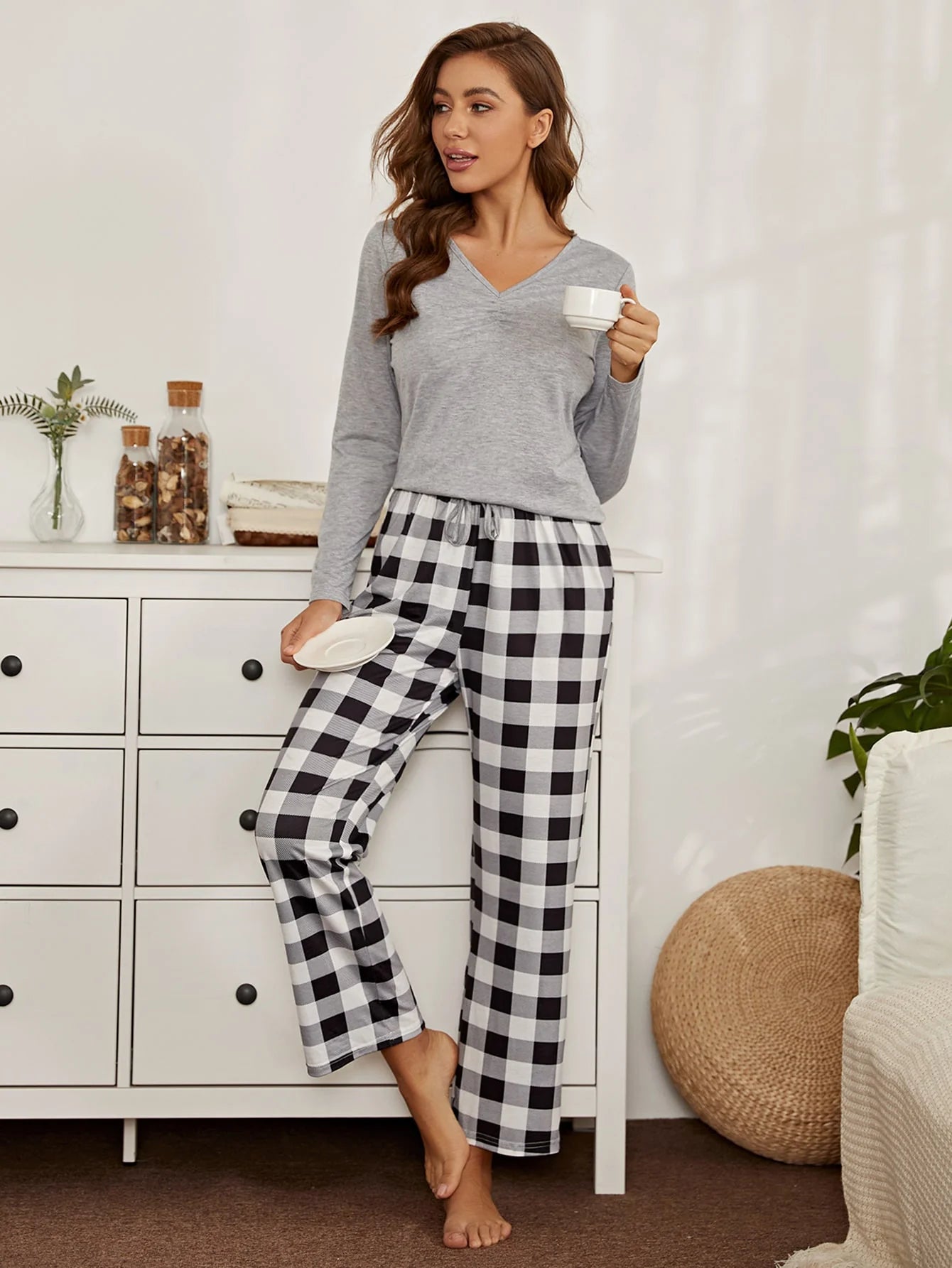 Grey V- Neck  Night Suit