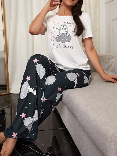 White Sweet Sleep Printed Night Suit