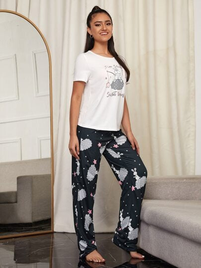 White Sweet Sleep Printed Night Suit