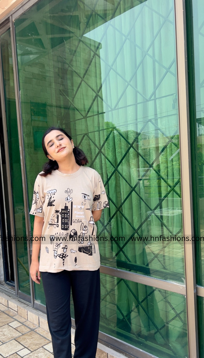 Planet Music With Black Pajama Printed Night Suit